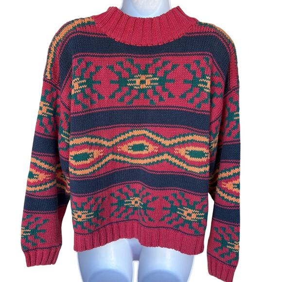 Vintage Nuovo Southwest " Aztec " Chunky Knit Sweater Cottage 80's Americana s L - Picture 7 of 10